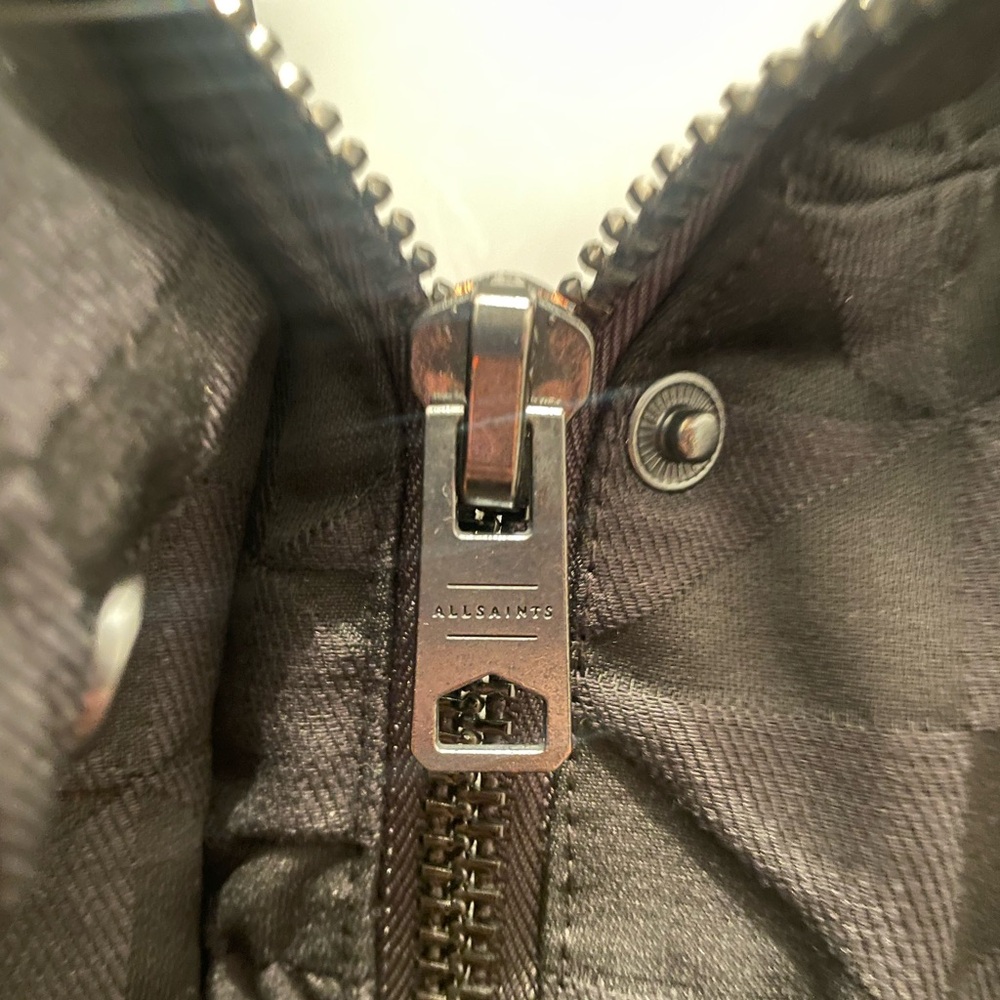 All Saints Black Puffer Jacket with Quilted Design and High Collar - Picture 2 of 9